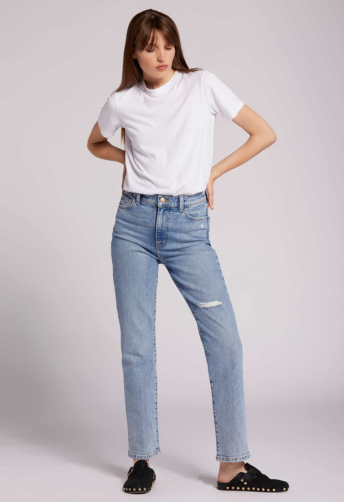 The Soulmate High Rise Slim Straight Jean Camino Light Blue | Current ...