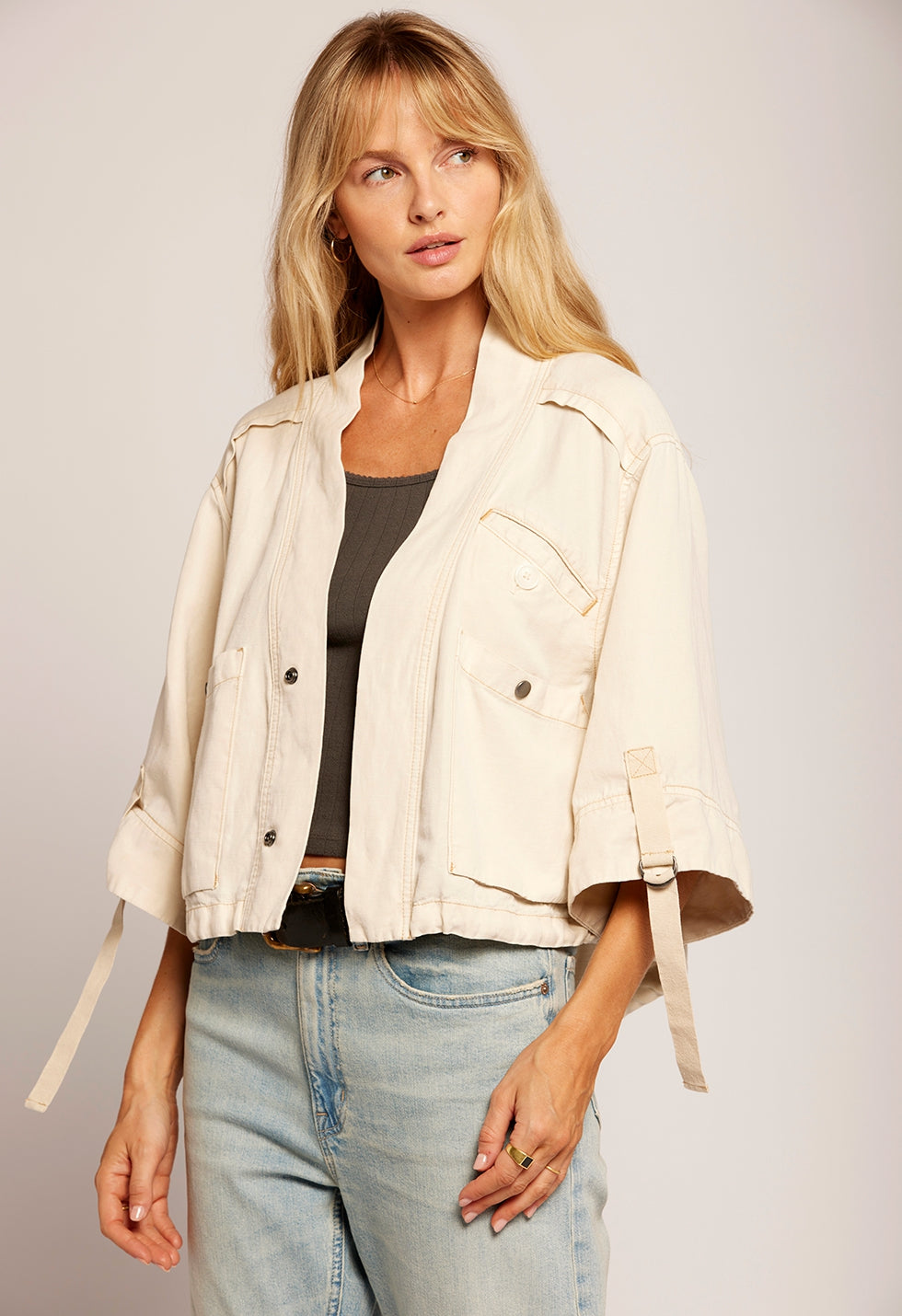The Blissful Cropped Utility Jacket Beige | Biscuit